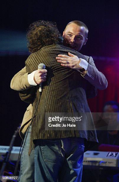 Zucchero performs on stage with Ronan Keating at a benefit show in aid of the United Nations' UNHCR refugees fund, at The Royal Albert Hall on May 6,...