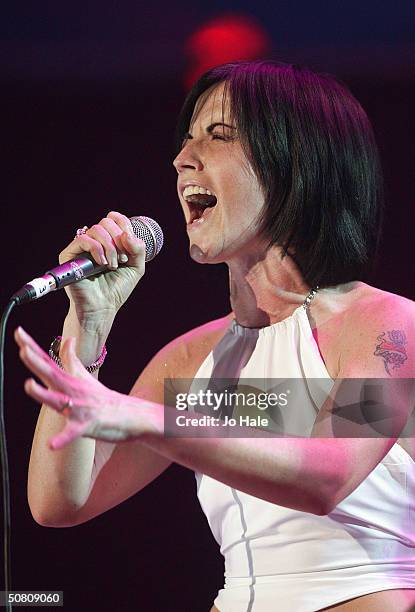 Dolores O'Riordan of The Cranberries performs at a benefit show in aid of the United Nations' UNHCR refugees fund, at The Royal Albert Hall on May 6,...