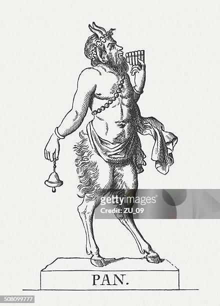 pan, greek god of the shepherds, wood engraving, published 1878 - greek gods stock illustrations