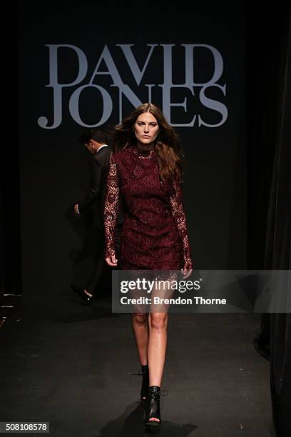 Catherine McNeil showcases designs by Manning Cartell during rehearsal ahead of the David Jones Autumn/Winter 2016 Fashion Launch at David Jones...