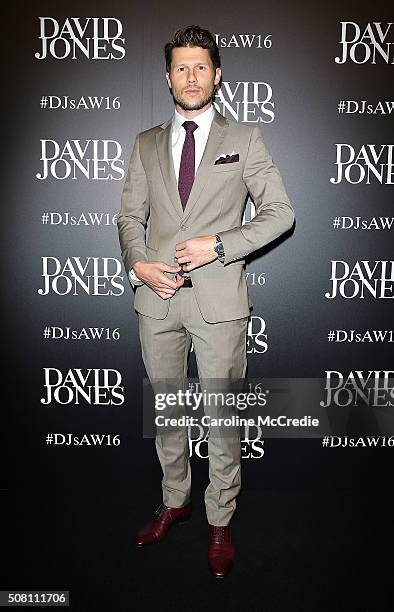 Jason Dundas arrives ahead of the David Jones Autumn/Winter 2016 Fashion Launch at David Jones Elizabeth Street Store on February 3, 2016 in Sydney,...