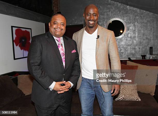 Roland Martin and D.B. Woodside attend "News One Now" with Roland Martin taping on February 2, 2016 in Hollywood, California.