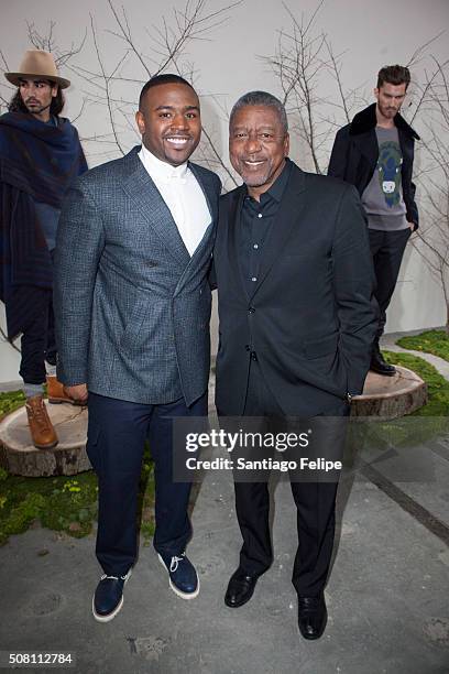 Designer Brett Johnson and father Bob Johnson attend the Brett Johnson Presentation during New York Fashion Week Men's Fall/Winter 2016 at Skylight...