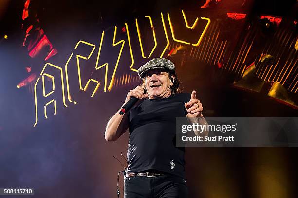 Brian Johnson of AC/DC performs at Tacoma Dome on February 2, 2016 in Tacoma, Washington.