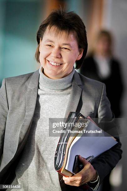 Beate Baumann, head of German Chancellor Angela Merkel office arrives for the weekly cabinet meeting at the chancellery on February 03, 2016 in...