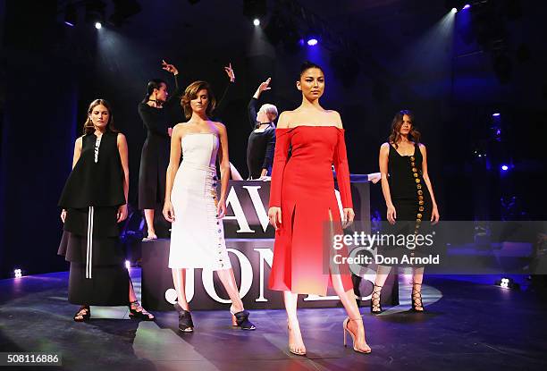 Catherine McNeil, Montana Cox and Jessica Gomes showcase designs by Camilla and Marc on the runway at the David Jones Autumn/Winter 2016 Fashion...