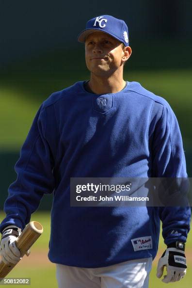 Joe Randa of the Kansas City Royals looks on before the MLB game ...