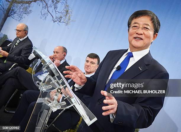 Chinese Ren Jianxin, Chairman of ChemChina speaks during a press conference presenting Syngenta's annual results at the company's headquarters in...