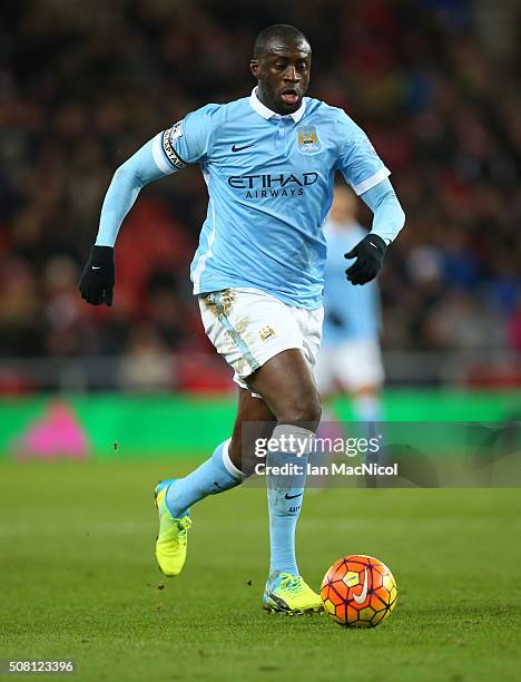 Yaya Toure of Manchester City controls the ball during the Barclays Premier League match between Sunderland and Manchester City at The Stadium of...