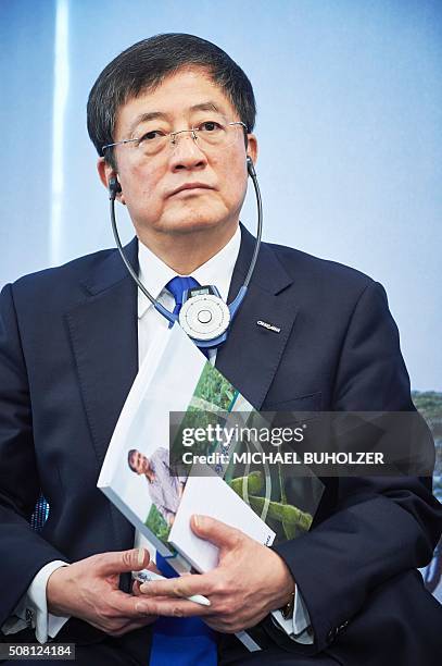 Chinese Ren Jianxin, Chairman of ChemChina attends a press conference of the Syngenta's annual results presentation at the company's headquarters in...