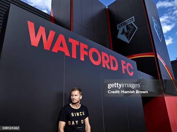 Footballer Almen Abdi is photographed for Sports magazine on August 27, 2015 in London, England.