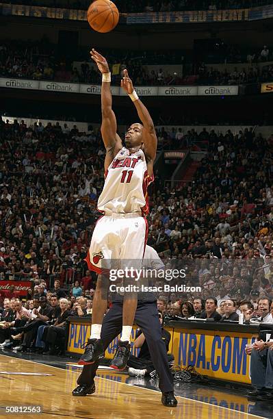 Rafer Alston of the Miami Heat shoots a jumper in Game 2 of the Eastern Conference Quarterfinals during the 2004 NBA Playoffs against the New Orleans...