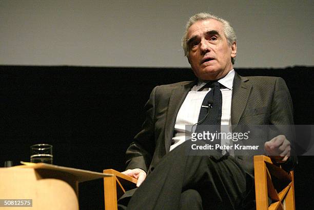 Director Martin Scorsese speaks at the Scorsese And Music Panel during the 2004 Tribeca Film Festival May 7, 2004 in New York City.