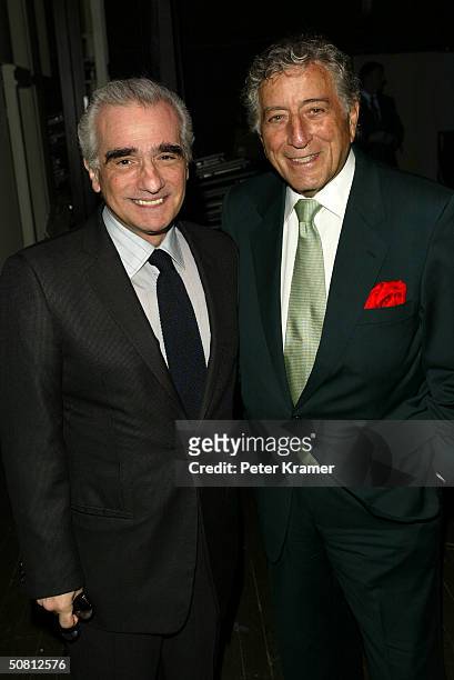 Director Martin Scorsese and singer Tony Bennett pose at the Scorsese And Music Panel during the 2004 Tribeca Film Festival May 7, 2004 in New York...