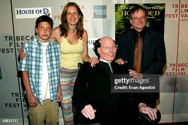 Actor Robin Williams poses with actor Christopher Reeve, wife Dana Reeve and son Will at the screening of "House Of D" during the 2004 Tribeca Film...