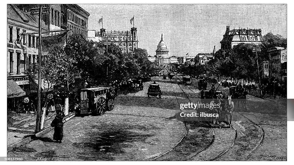 Antique illustration of Pennsylvania Avenue, Washington