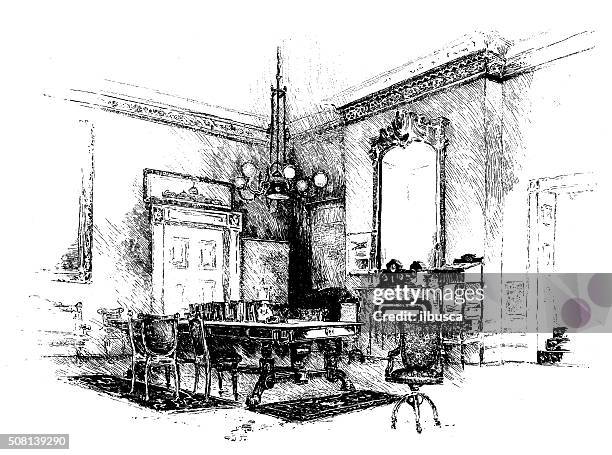 stockillustraties, clipart, cartoons en iconen met antique illustration of cabinet room in the white house - interior minister