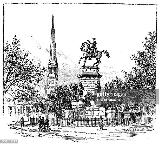 illustrations, cliparts, dessins animés et icônes de ancienne illustration de la statue de de washington à richmond - richmond yorkshire