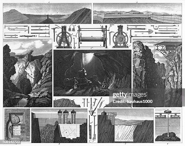 stockillustraties, clipart, cartoons en iconen met mining engraving - droge naald