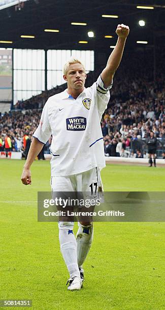 Alan Smith of Leeds celebrates his goal during the FA Barclaycard Premiership match between Leeds United and Charlton Athletic at Elland Road on May...