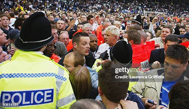 Alan Smith of Leeds is mobbed by fans after the FA Barclaycard Premiership match between Leeds United and Charlton Athletic at Elland Road on May 8,...