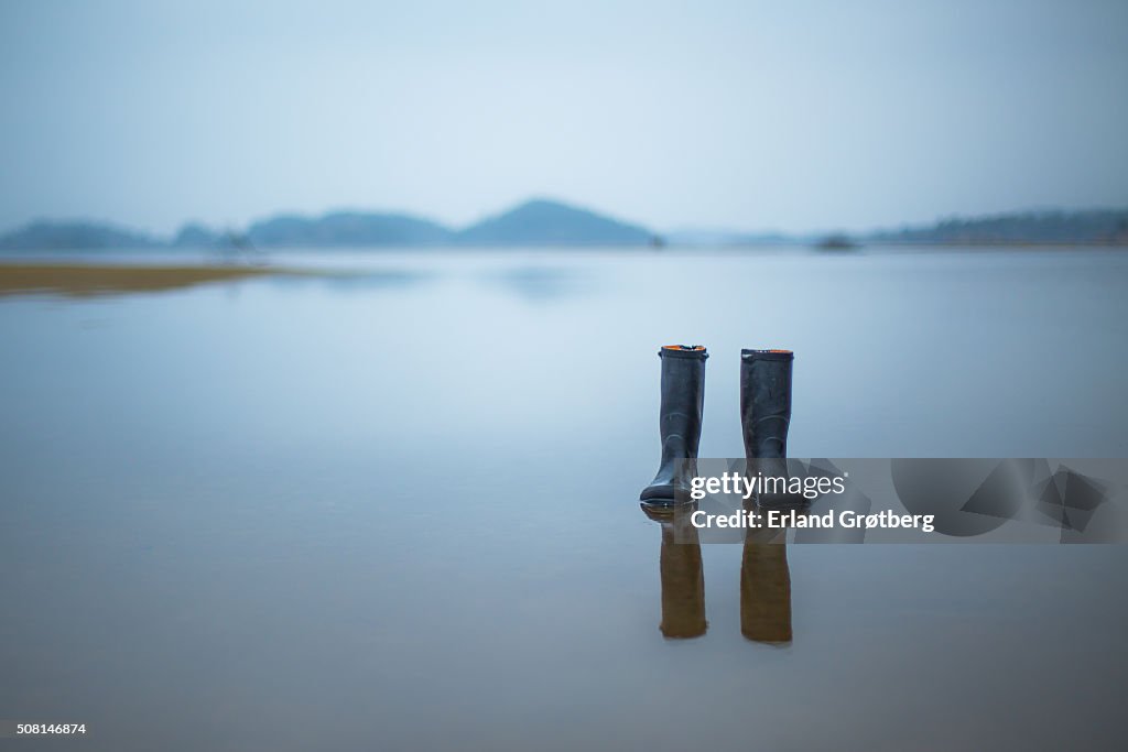 Left behind rubber boots