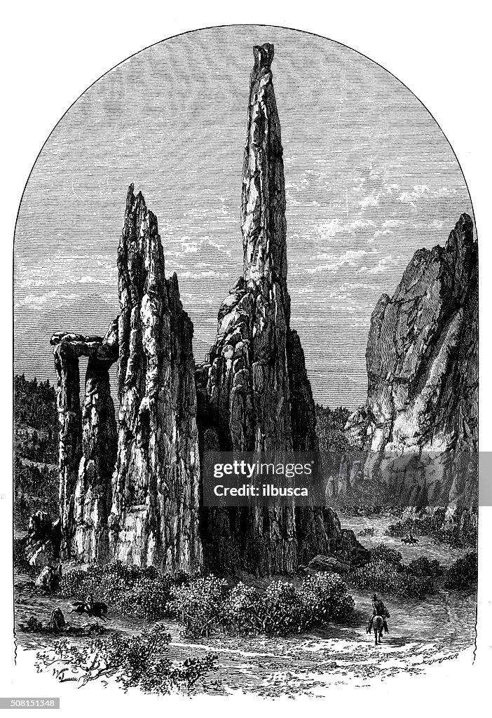 Antique illustration of Cathedral Spires rock formation