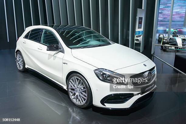 mercedes-amg a 45 hatchback car - mercedes benz a 45 amg stock pictures, royalty-free photos & images