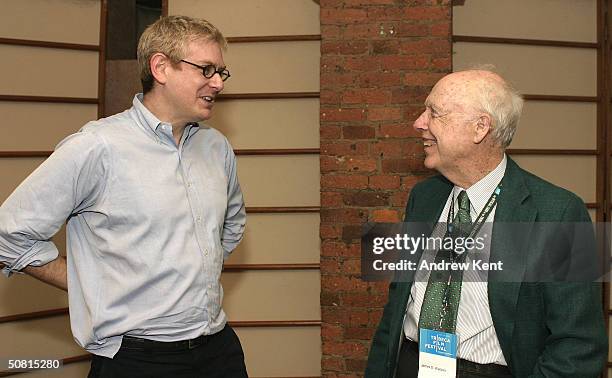 James D. Watson and guest speak together at the Unraveling The Code: Rosalind Franklin and DNA panel during the 2004 Tribeca Film Festival May 8,...