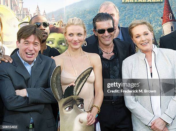 Actors Mike Myers, Eddie Murphy, Cameron Diaz, Antonio Banderas and Julie Andrews attend the Los Angeles premiere of the Dreamworks Pictures' film...