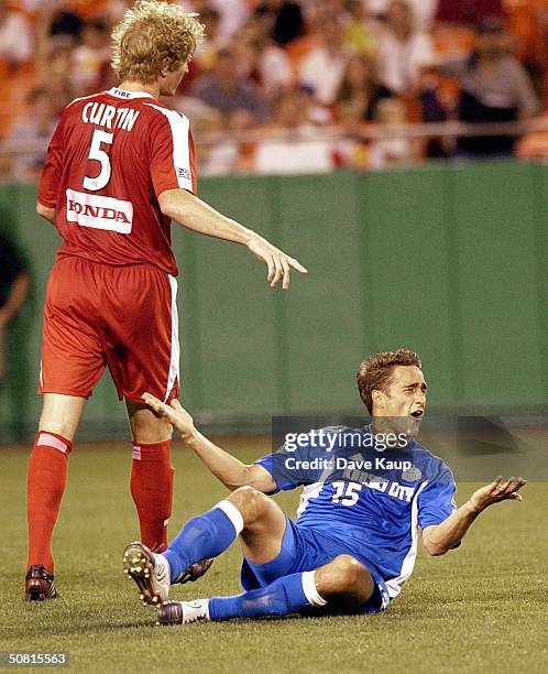 Forward Josh Wolff of the Kansas City Wizards looks for the call from the referee during a game against the Chicago Fire May 8, 2004 at Arrowhead...