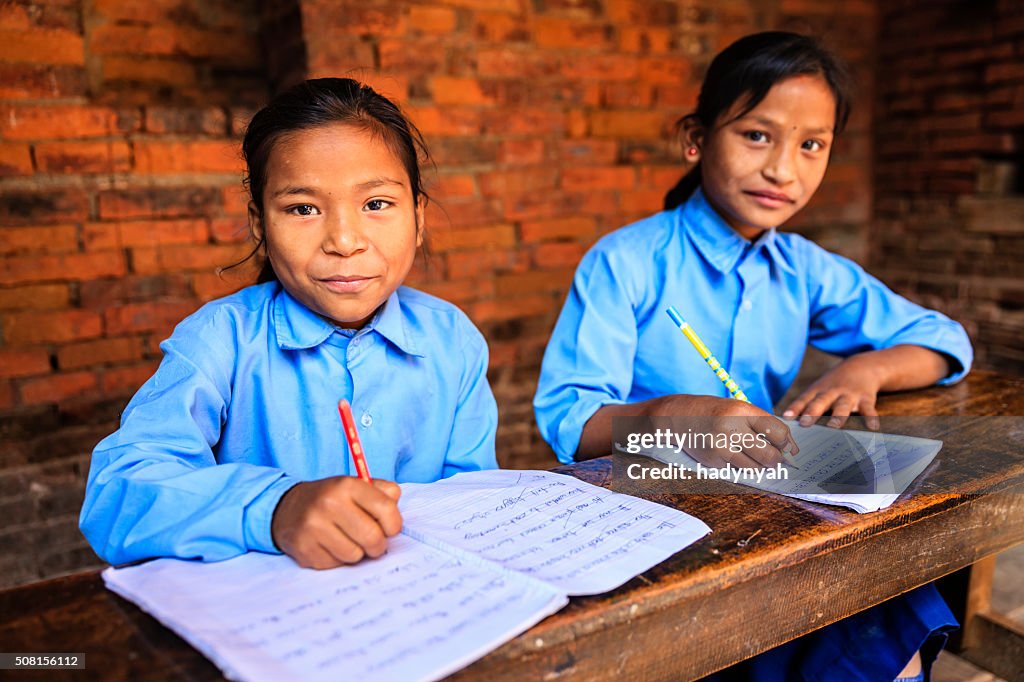 Nepali schoolgirls in classroom