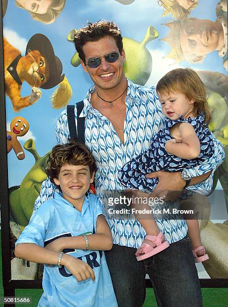 Actor Antonio Sabato Jr. With son Jack and daugther Mina Bree attend the Los Angeles premiere of the Dreamworks Pictures' film "Shrek 2" at the Mann...