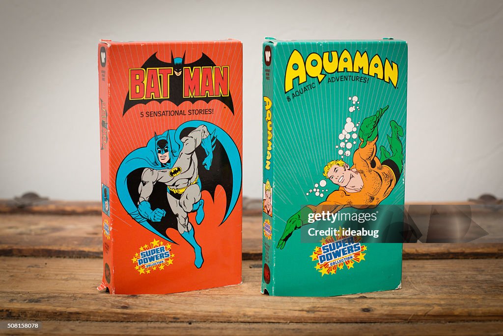 DC Comics VHS Movie Tapes featuring Batman and Aquaman