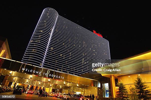 Visitors enter the Borgata Hotel and Casino May 8, 2004 in Atlantic City, New Jersey. Trump Hotels & Casino Resorts, Inc., which is $1.8 billion in...