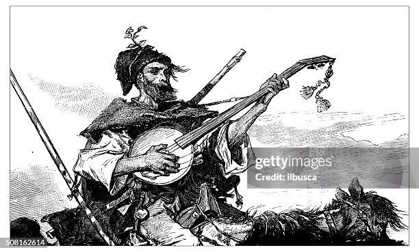 antique illustration of 19th century ukrainian cossack - cossack stock illustrations