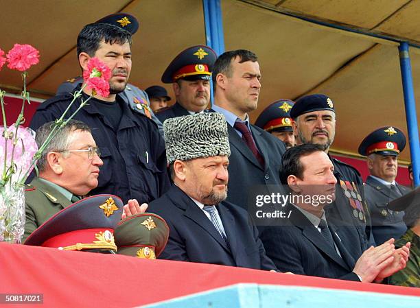 Chechen President Akhmad Kadyrov , General Valery Baranov commander of Russian troops in Chechnya and Khusein Issayev , Chairmen of State Council...