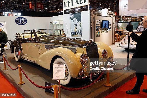 Delage D8-120 which belonged to the Aga Khan is displayed during the Retromobile show on February 03, 2016 in Paris, France. The fair takes place...