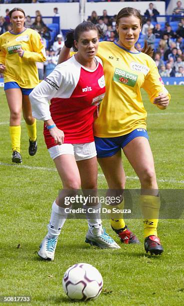 Page 3 Model Linzie Dawn McKenzie and Liberty X's Jessica play at annual "Music Industry Soccer Six" fundraising tournament at Everton's Goodison...