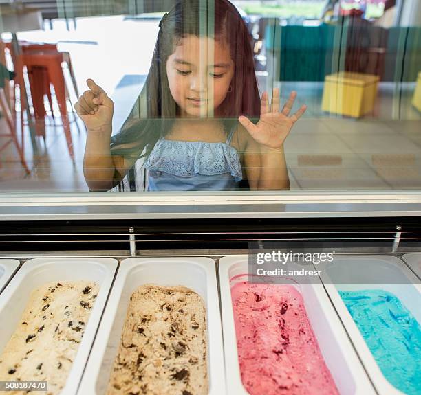 girl at an ice cream shop - ice cream parlour stock pictures, royalty-free photos & images