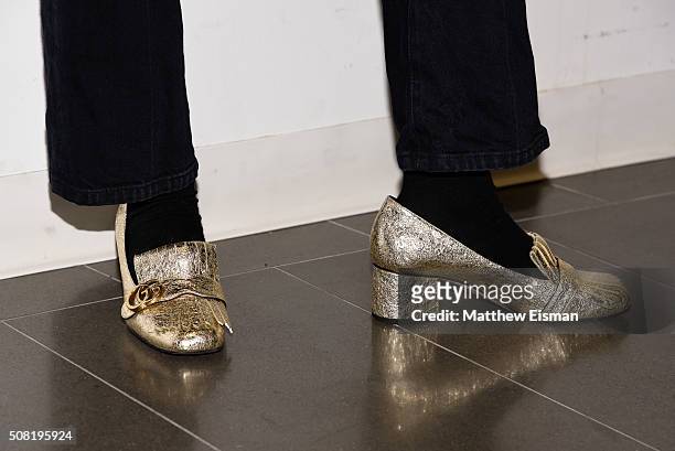 Alexa Chung, shoe detail, visits the SiriusXM Studios on February 3, 2016 in New York City.