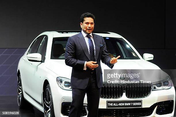 Former Cricketer Sachin Tendulkar unveils BMW 7 Series at Auto Expo 2016 on February 3, 2016 in Greater Noida, India.