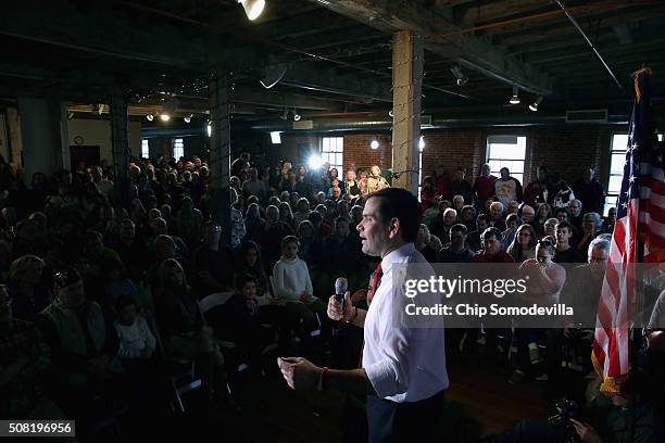 Republican presidential candidate Sen. Marco Rubio holds a campaign town hall event at the Belknap Mill February 3, 2016 in Laconia, New Hampshire....