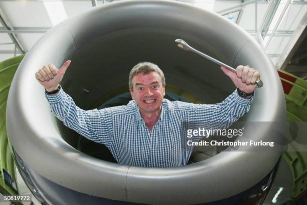 Michael O'Leary Chief Executive of low fare airline Ryanair poses for the camera during the opening of a new maintenance facility, on May 10, 2004 at...