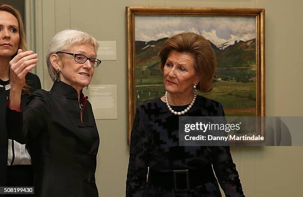 Queen Sonja of Norway Opens Nikolai Astrup: Painting Norway Exhibition at Dulwich Picture Gallery on February 3, 2016 in London, England.