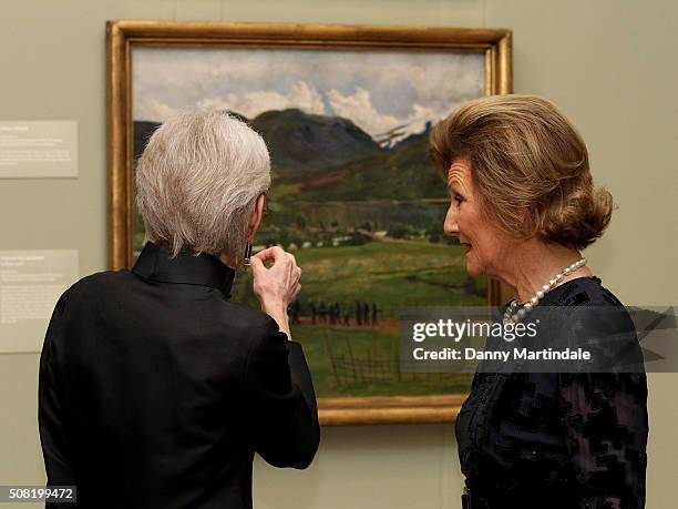 Queen Sonja of Norway Opens Nikolai Astrup: Painting Norway Exhibition at Dulwich Picture Gallery on February 3, 2016 in London, England.