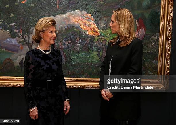 Queen Sonja of Norway and The Norwegian Culture Minister Linda Hafstand opens Nikolai Astrup: Painting Norway Exhibition at Dulwich Picture Gallery...