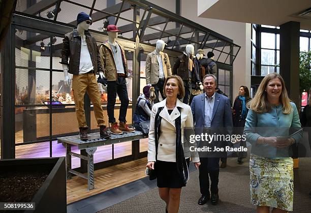 Republican presidential candidate Carly Fiorina and her husband Frank Fiorina arrive together for a Timberland Town Hall at the Timberland Global...