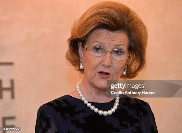 Queen Sonja of Norway opens the Nikolai Astrup: Painting Norway Exhibition at Dulwich Picture Gallery on February 3, 2016 in London, England.