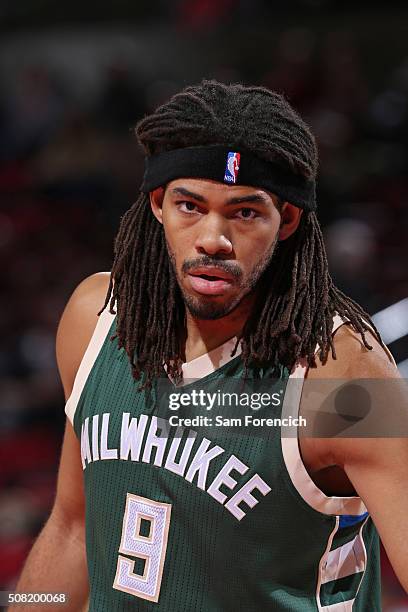Close up shot of Chris Copeland of the Milwaukee Bucks during the game against the Portland Trail Blazers on February 2, 2016 at the Moda Center...